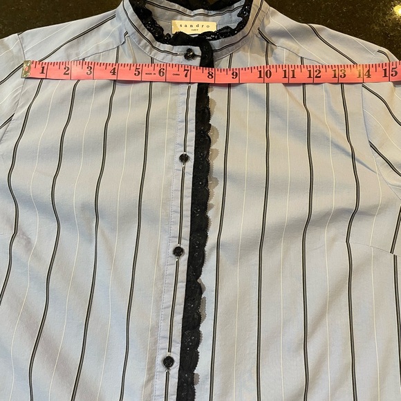 Sandro “Lunaire” striped shirt with Ruffle Trim 1/S - Picture 9 of 11